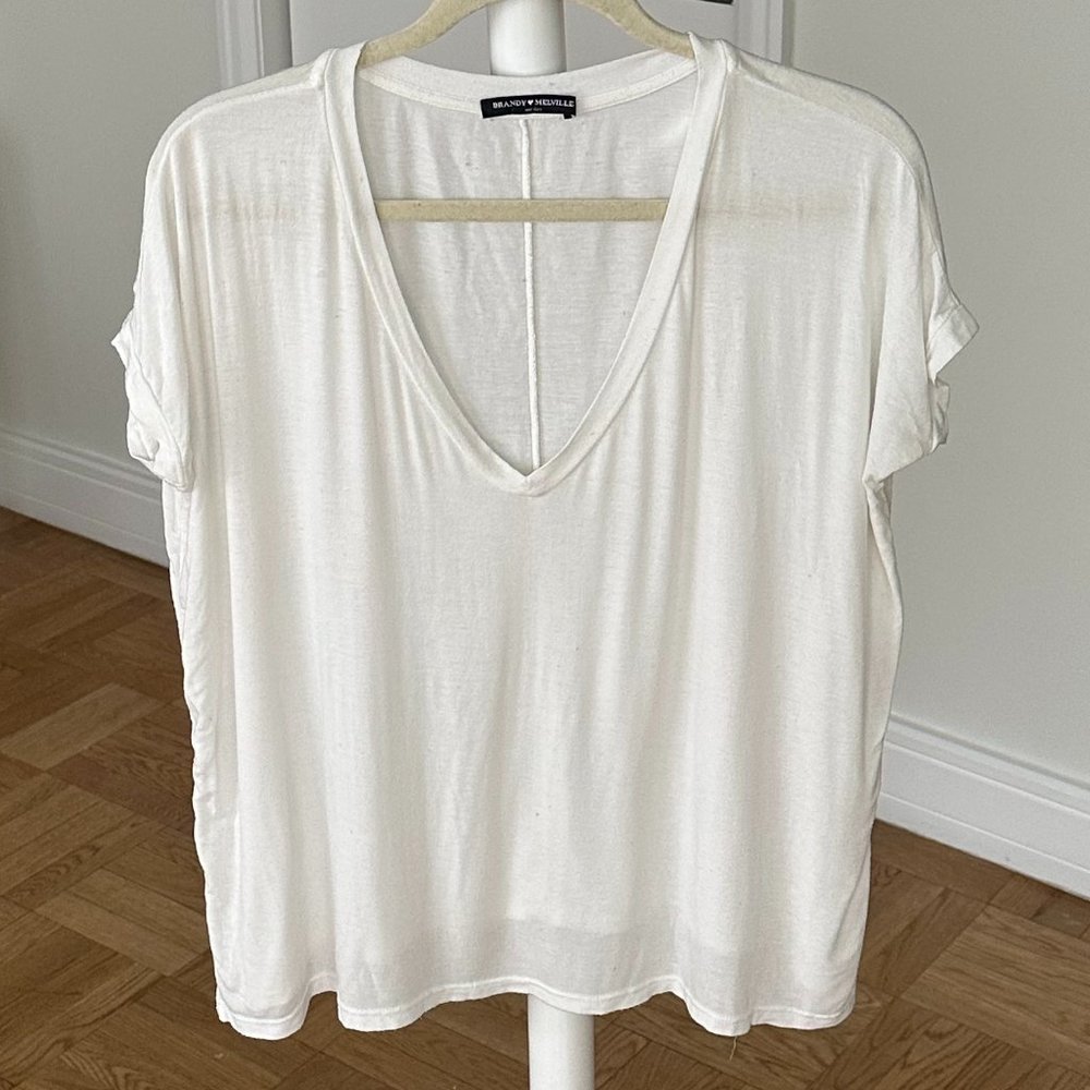 White Brandy Melville V-Neck T-Shirt